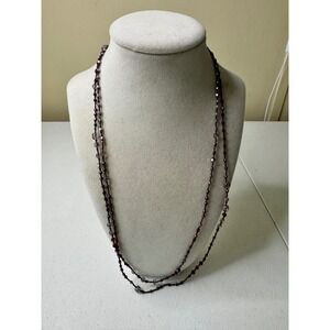 Banana Republic Long Beaded Necklace Purple Gray Faceted Crystals Lobster‎ Clasp